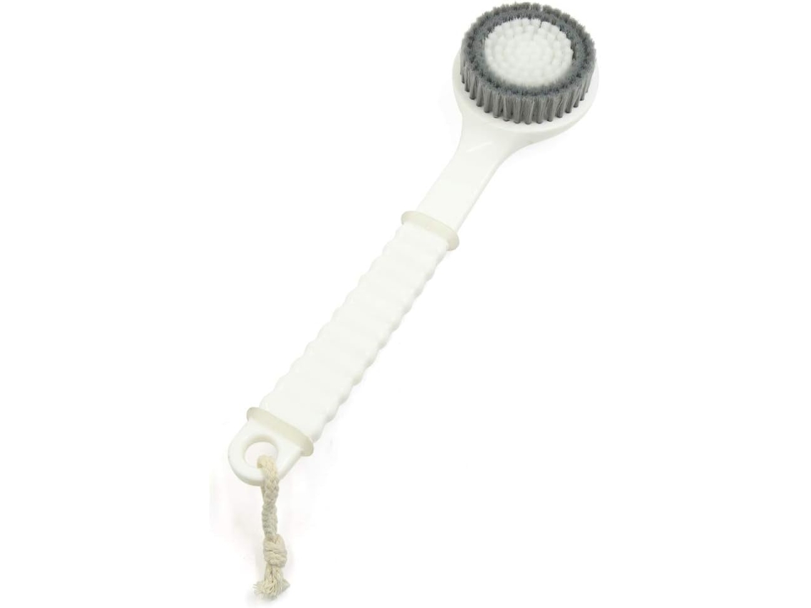 Escova De Banho Ruilogod Branca E Cinza Com Cerdas Macias Cabo Antiderrapante, 31cm 12, 2 Polegadas