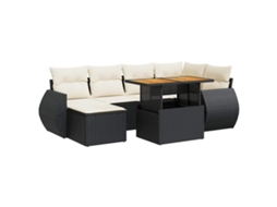 Conjunto de 7 Sofás para Jardim com Almofadões Vime Pe Preto MAISON EXCLUSIVE (7 pcs)