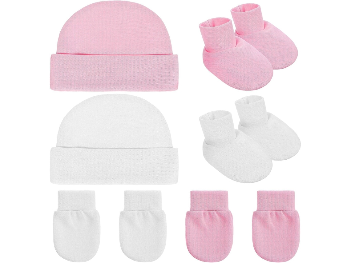 Conjunto De Gorro E Luvas Para Recém-nascida (2 Peças), 1 Branco, 1 Rosa.