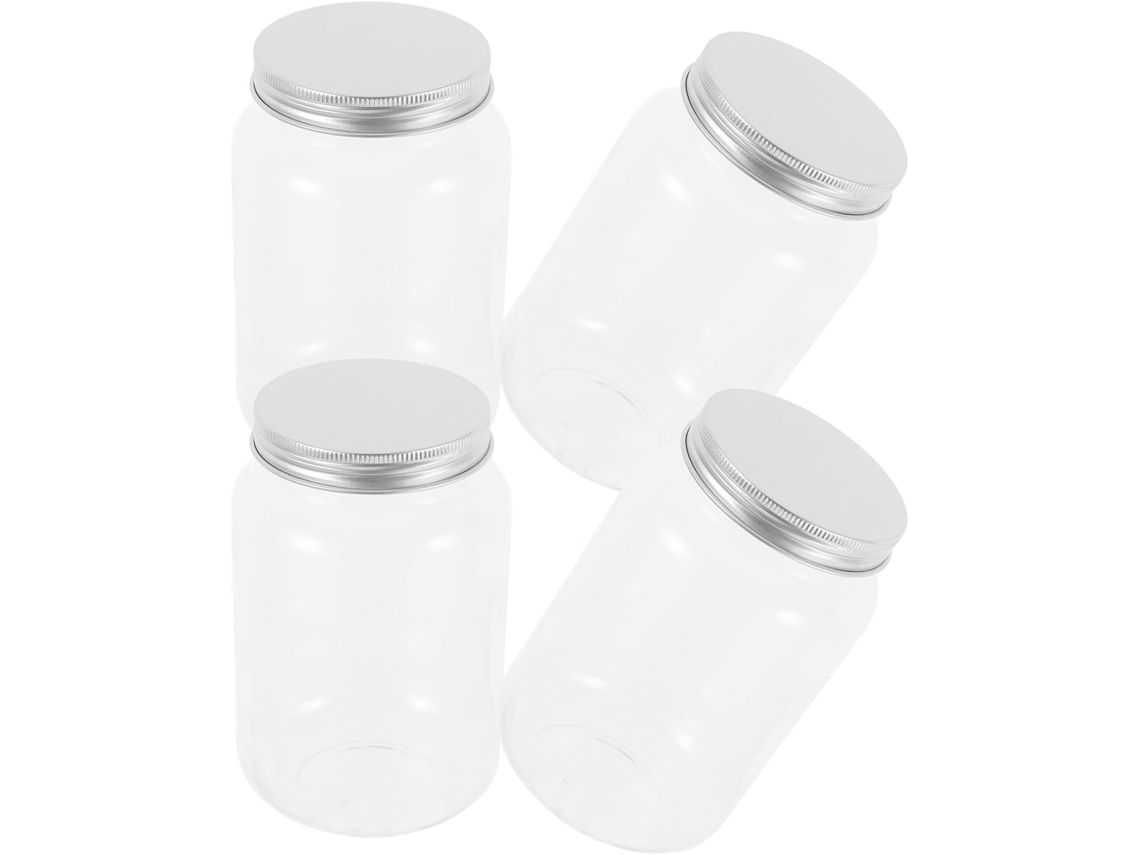 Nolitoy Conjunto De 4-potes Plásticos Transparentes Com Tampas Alumínio, Reutilizáveis E Versáteis Para Armazenar