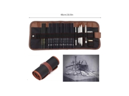 Conjunto de 29 lápis de carvão para desenho artístico com estojo para crianças e artistas.