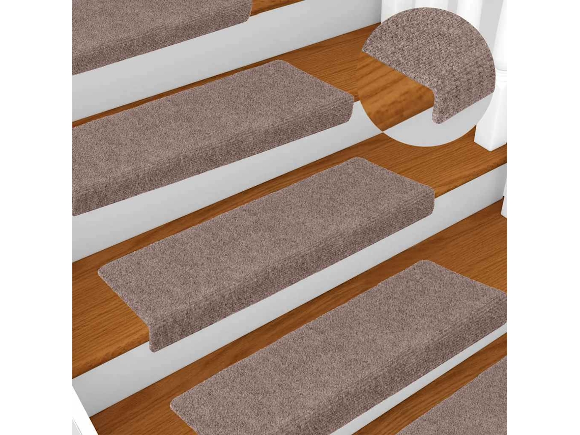 Vidaxl Tapetes De Escada Autoadesivos 15 Peças 65x21x4 Cm Castanho Claro Com Borda Retangular