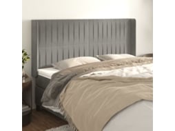 Cama com Cabeceira Abas PANGSHIYUAN Madeira Veludo Cinzento (163x16x118)