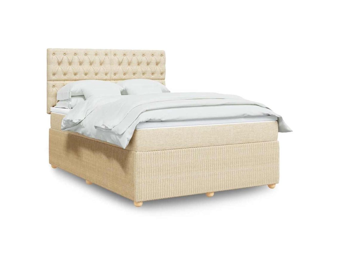 Vidaxl Cama Com Molas/colchão 140x200 Cm Tecido Cor Creme