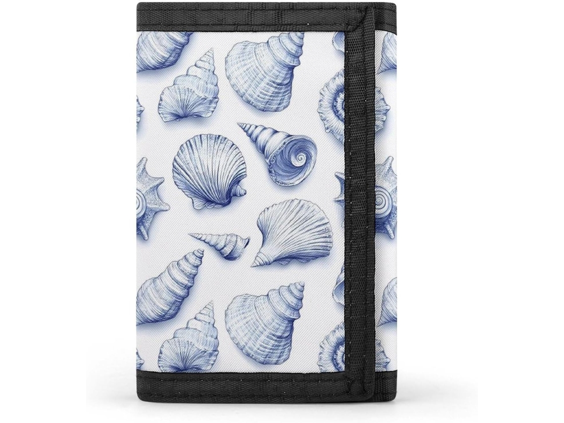 Carteira Masculina Azul Estampa Conchas Compartimentos S/MARCA