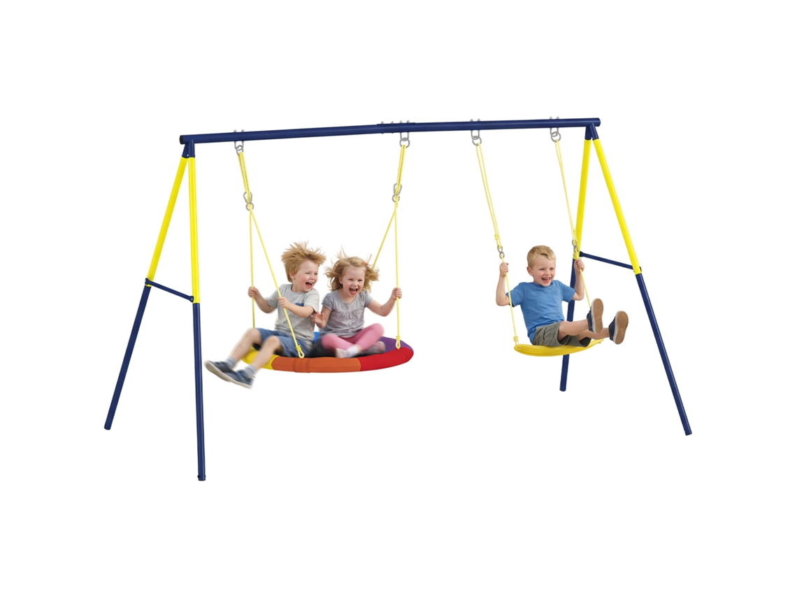 Balanço Duplo com Quadro Multicolor (3 8 Anos, Corda Ajustável, Arnês)