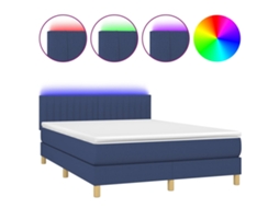Cama Box Spring com Colchão e Led Tecido Azul MAISON EXCLUSIVE (140x200 cm)