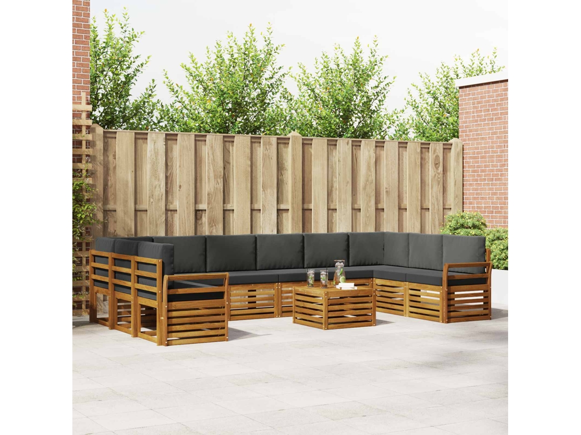 Vidaxl Conjunto De Sofás Para Exterior 11 Pcs Natural E Antracite