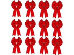 Rebe lazo Rojo de Terciopelo Con Borde Dorado Y Luces Led para Decoración Navideña Exterior e Interior Pacote de 12 (6 X 10 Polegadas)