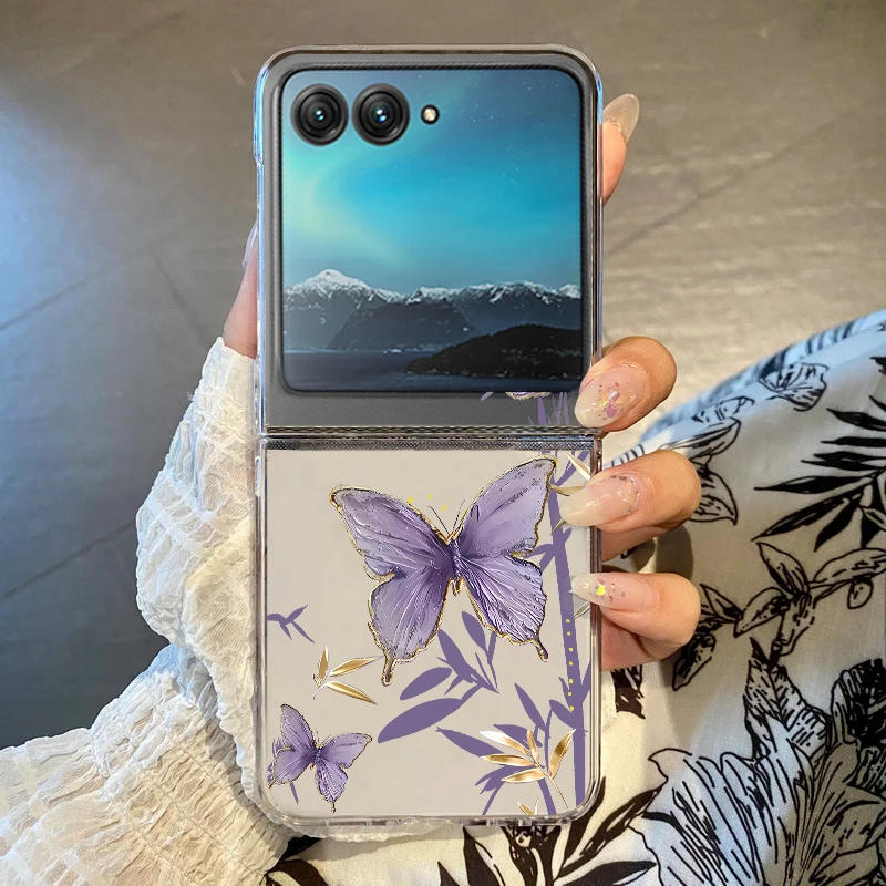 Capa Transparente Para Motorola Razr 40 Ultra Com Estampa Floral Azul, Resistente A Impactos.