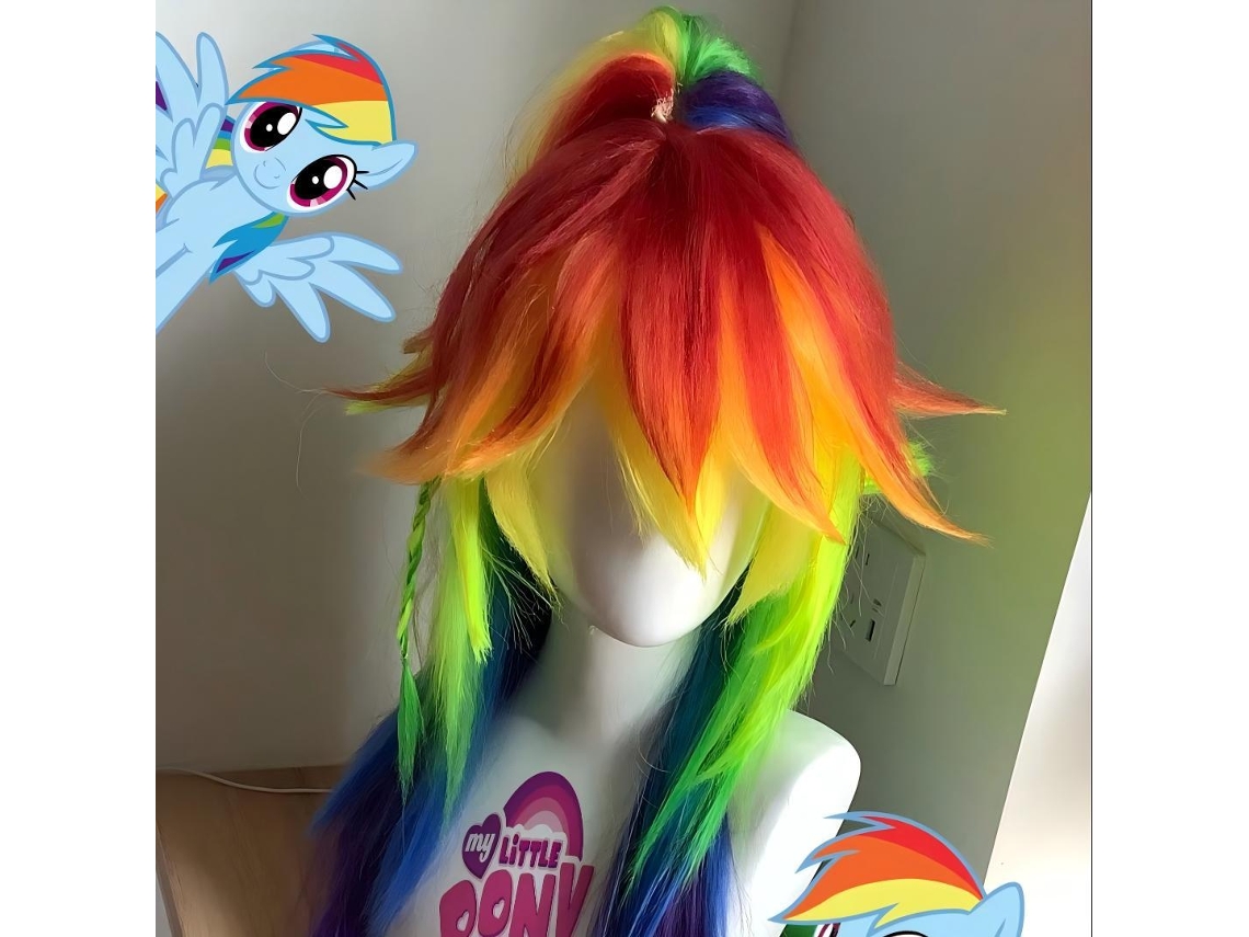 Peruca De Cosplay Rainbow Dash | Cabelo Arco-íris Longo, Estilo Autêntico Para Fãs De My Little Pony