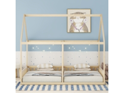 Cama De Solteiro 90x200 Cm, Design Inspirado Em Casas Naturais, Cama Baixa 2 Em 1 Para Crianças E Adolescentes, Design Lúdico E Multifuncional.