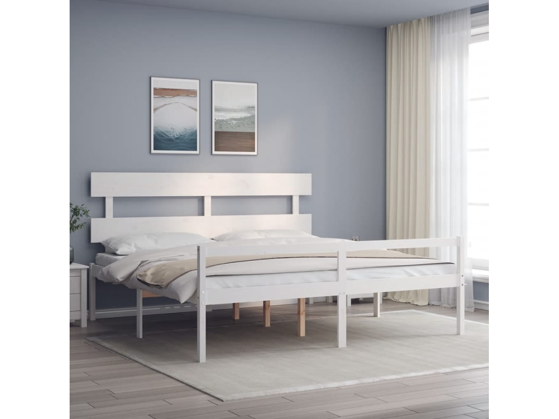 Vidaxl Cama Para Idosos Com Cabeceira 200x200 Cm Madeira Maciça Branco