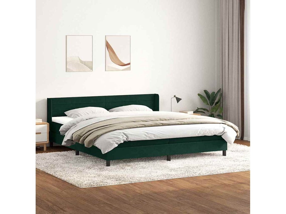 Cama com Molas/colchão 180x220 Cm Veludo Verde escuro MAISON EXCLUSIVE
