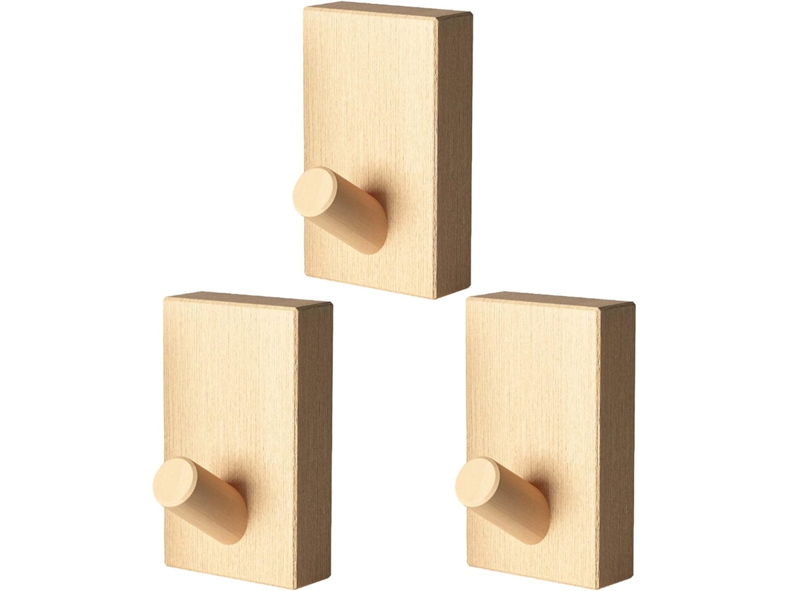 Conjunto De 3 Ganchos Parede – Gancho Toalha – 4 × 2 × 8 Cm – Madeira Faia