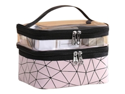 Bolsa de maquiagem grande de duas camadas, bolsa de toalharias profissional para viagens com alça, S/MARCA