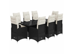 Conjunto de 9 Bistrôs para Jardim com Almofadões Vime Pe Preto MAISON EXCLUSIVE