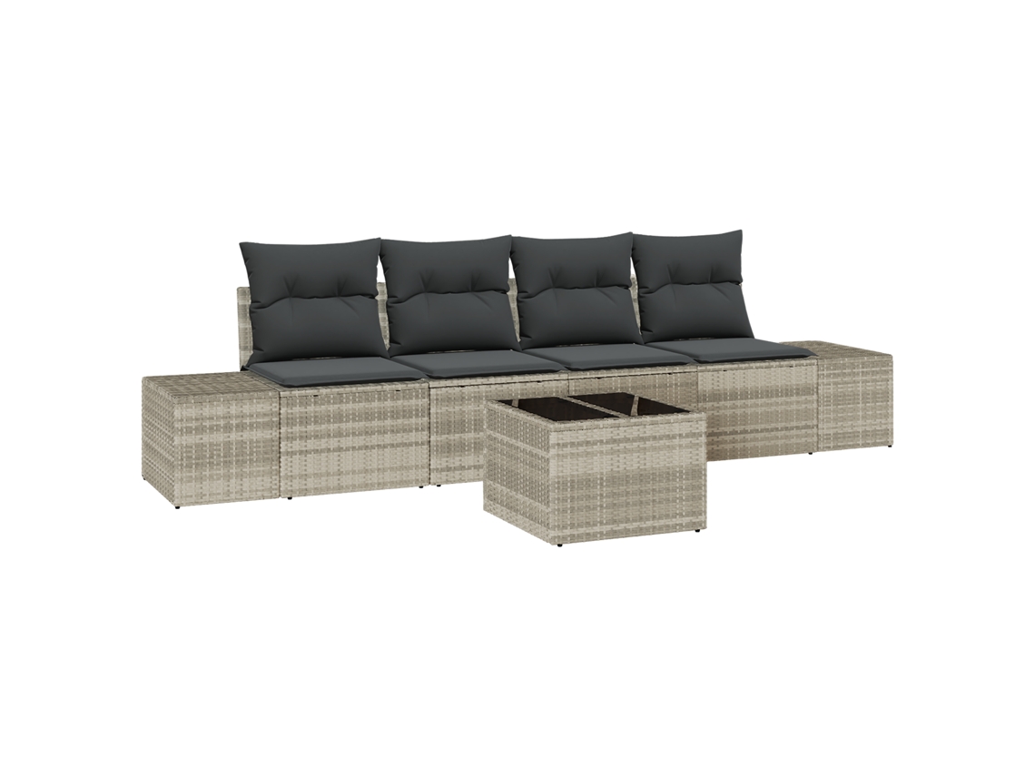 Conjunto 5 De Sofá De Jardim  De Vidaxl Com Almofadas Cinza Claro Vime Rattan