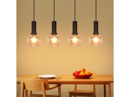 Candeeiro De Suspensão Vintage De Vidro Com 4 Lâmpadas E27, Altura Ajustável, Lustre Para Mesa De Jantar, Iluminação Retro (lâmpadas Não Incluídas).