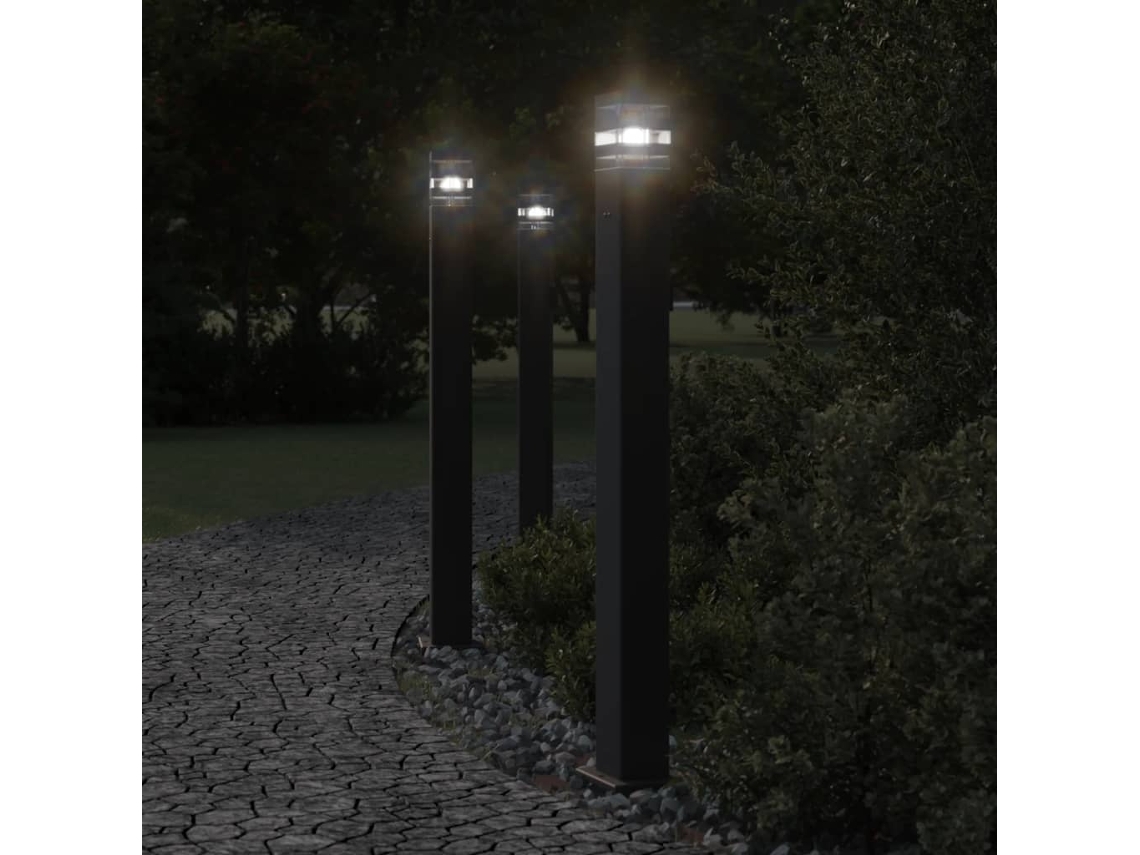 Vidaxl Candeeiro Chão P/ Exterior C/ Tomada 3 Pcs 110cm Alumínio Preto