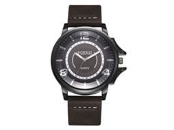 Relógio masculino de quartzo com pulseira de couro PU, estilo casual de negócios, mostrador cinza de círculo duplo.