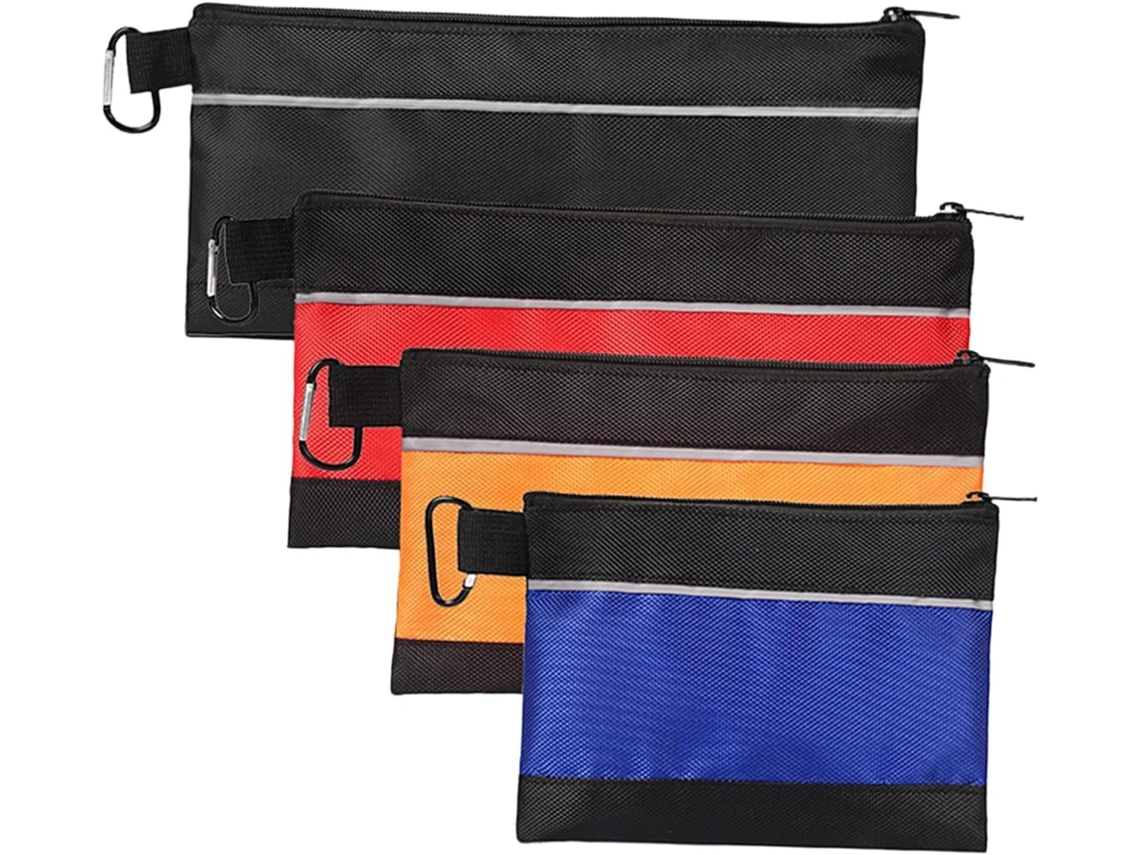 Conjunto de 4 bolsas multiuso impermeáveis com zíper, ideais para ferramentas de eletricista e chave de fenda.