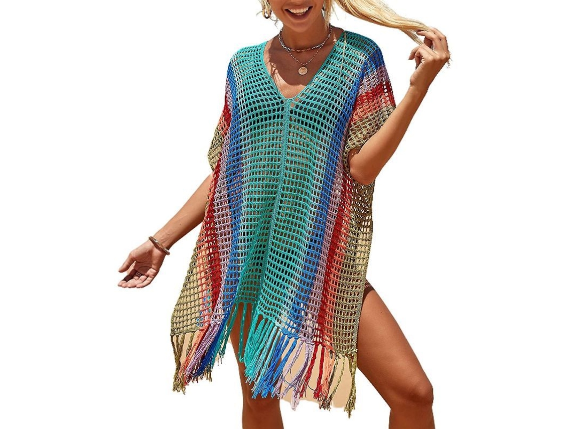 Camiseta De Praia Para Mulher Com Mangas De Renda Boêmia, Cobertura De Biquíni, Rede, Tamanhos M, L, Xl