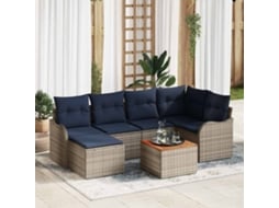 Vidaxl Conjunto De Sofá De Jardim 7 Unid. Cinzeto Vime Pe