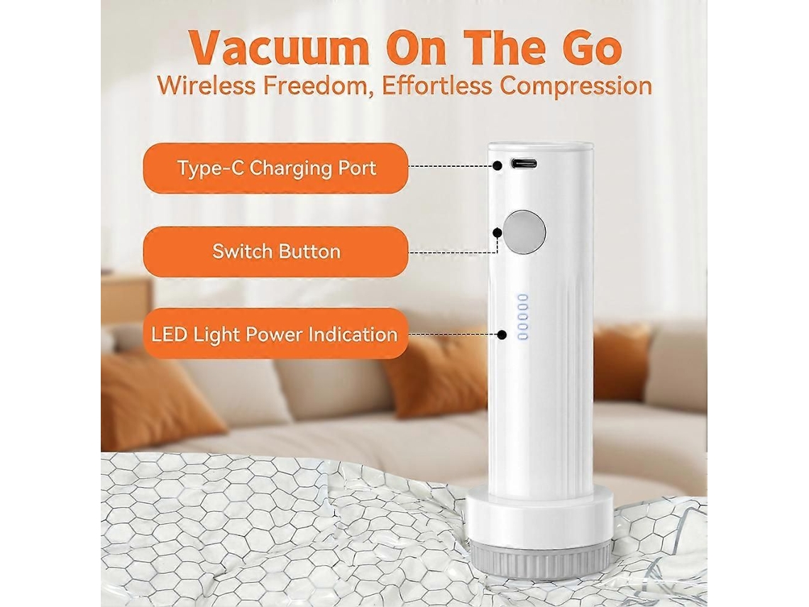 Bomba de Vácuo Elétrica Semi Fio Para Sacos de Armazenamento a Vácuo, Portátil Ar Recarregável Viagens, I Deal Malas, Com 15 Inclui.
