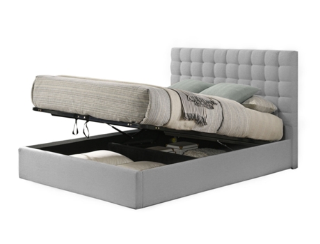 Sommier de Casal Trizen 150Cm Cinza em Veludo Colchão Viscoelástico de 23Cm SALDOSYSTOCKS