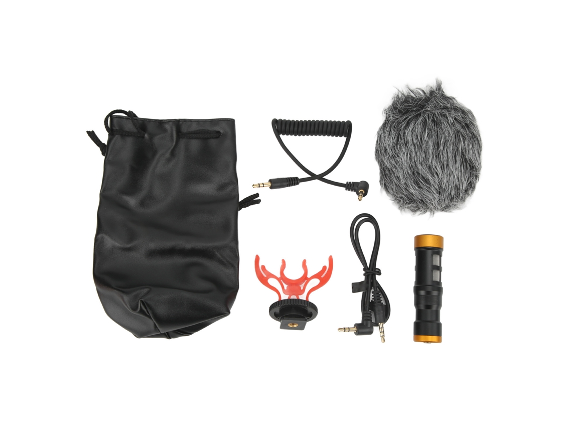 Microfone de vídeo para câmera com suporte, padrão polar cardioide com redução de ruído, plug and play, portátil para câmeras, tablets e laptops.