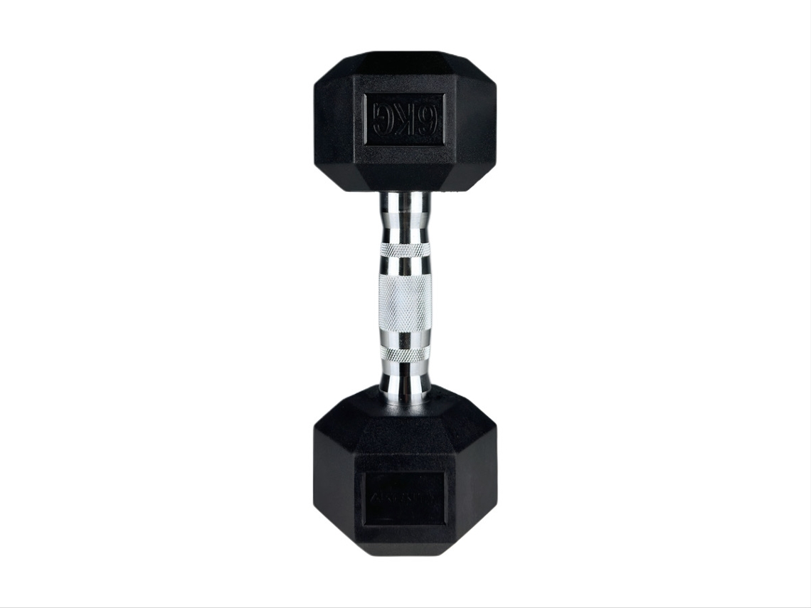 Haltere Hexagonal 6kg ABOUT FIT Musculação, Treino Funcional, Borracha Antiderrapante Preto