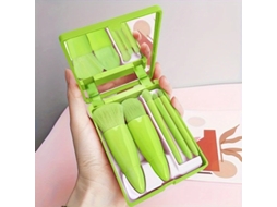 Mini Conjunto de Pincéis de Maquiagem com Espelho, Macios e Fofos, Ferramentas de Maquiagem MDUG (verde)