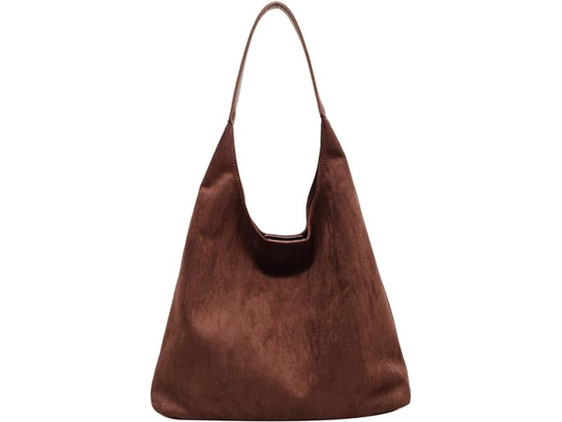 Bolsa de ombro feminina em camurça sintética, grande, com bolso interno, trabalho, viagens marrom café 36cm AQUAFORGE