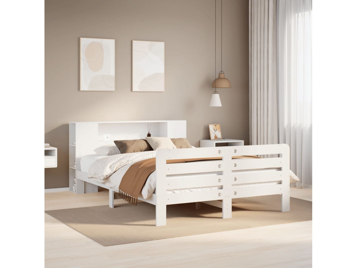 Vidaxl Cama Sem Colchão 150x200 Cm Madeira De Pinho Maciça Branco