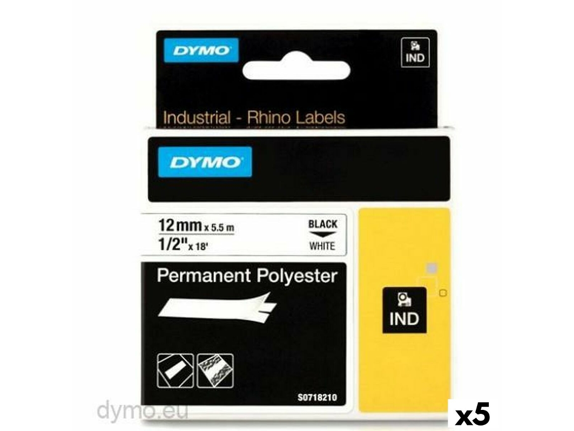 Cinta Laminada para Máquinas Rotuladoras Rhino DYMO Id1-12 12 X 5,5 Mm Preto Branco Autoadesivas 5 Unidades