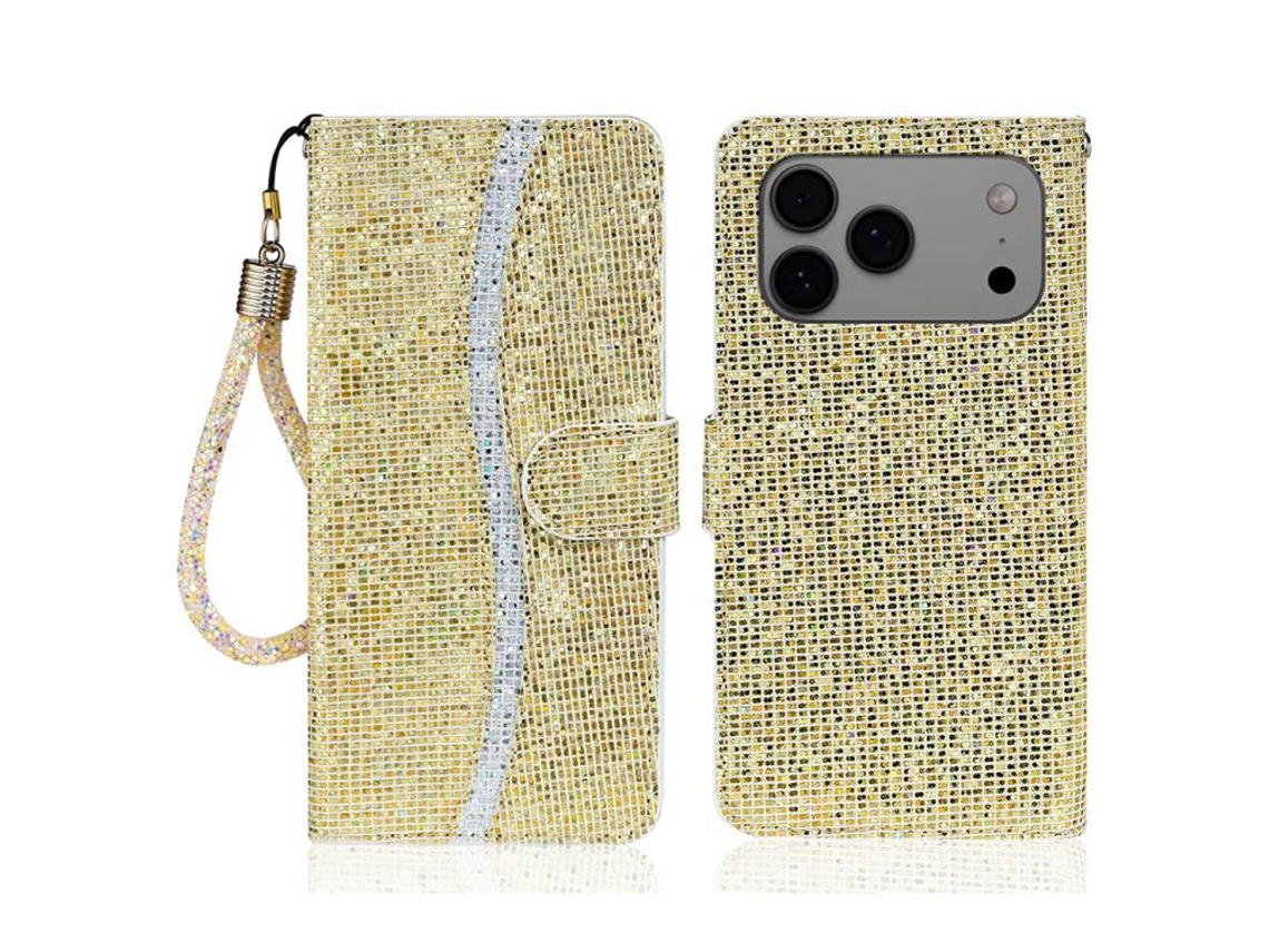 Capa De Couro Para Iphone 17 Pro Com Pó De Glitter