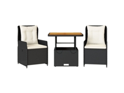 3 Pcs Conjunto de Bistrô com Almofadões Vime Pe Preto MAISON EXCLUSIVE