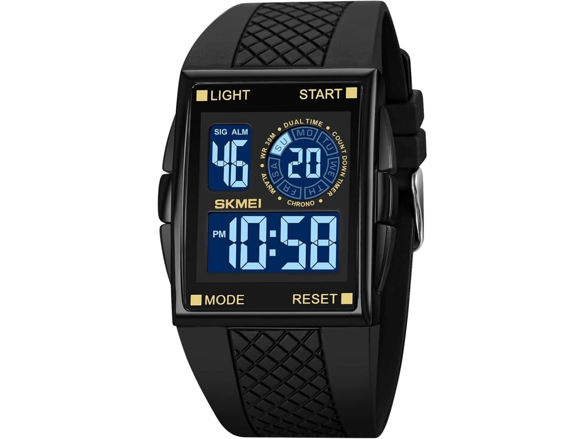 Relógio Desportivo para Homem com Mostrador Retangular 7 Cores Led Retroiluminação Alarme Cronómetro Bracelete em Borracha