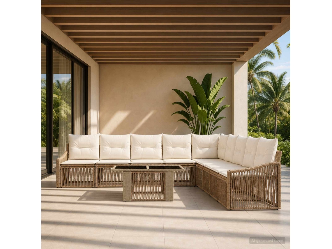 Vidaxl Conjunto De Sofá De Jardim 10 Unid. Bege E Branco Creme Vime Pe