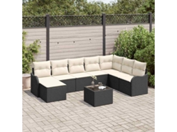 Vidaxl Conjunto De Sofá De Jardim 9 Unid. Preto E Branco Vime Pe