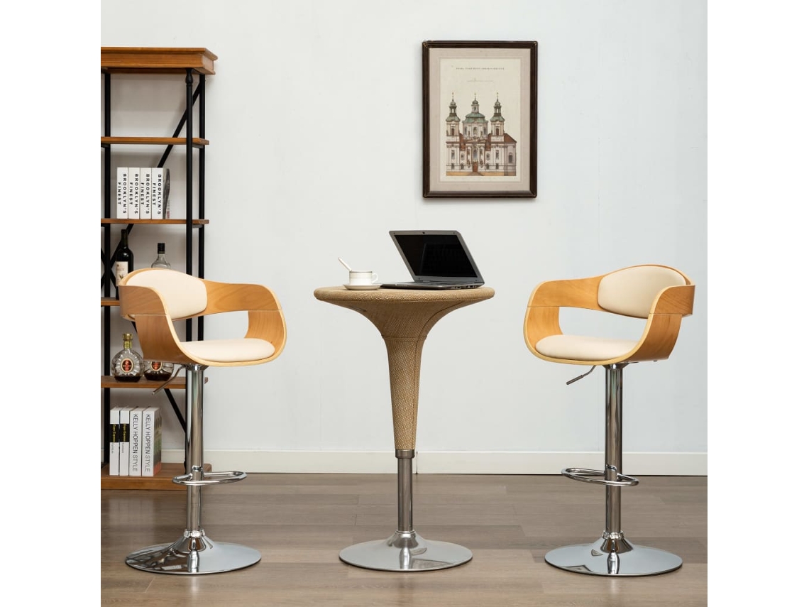 Vidaxl Bancos De Bar 2 Pcs Madeira Curvada E Couro Artificial Creme