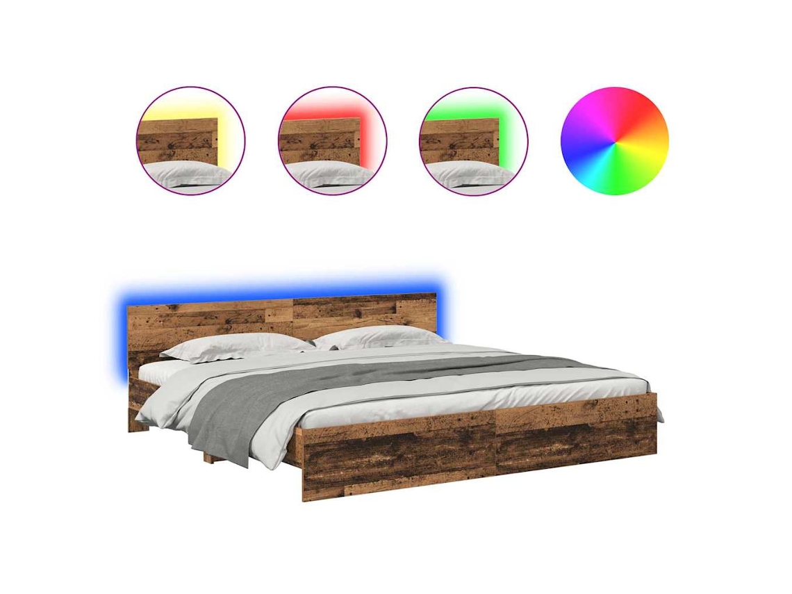 Estrutura da Cama com Cabeceira Madeira Antiga 200x200 cm MAISON EXCLUSIVE