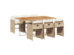 Conjunto de 7 Jantar para Jardim com Almofadões Vime Pe Bege MAISON EXCLUSIVE