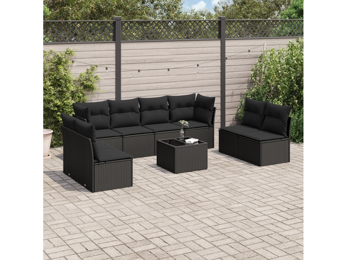 Vidaxl 9 Pcs Conjunto de Sofás P/ Jardim C/ Almofadões Vime Pe Preto