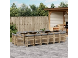 11 Pcs Conj. Jantar Jardim C/ Almofadões Vime Pe Bege Misturado Dkd Home Decor
