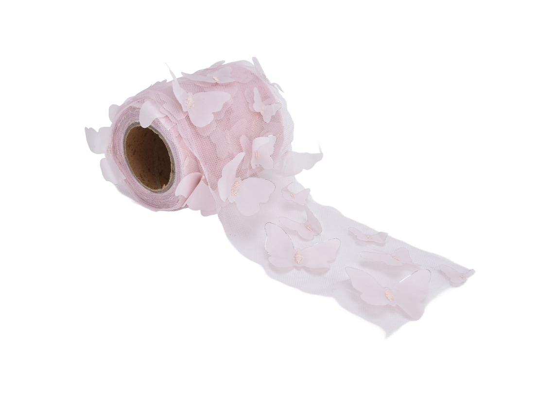 Rollo De Tul De Estilo Elegante Con Patrón Tridimensional Color Rosa Claro Para Decoración De Bodas