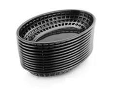 12 Cestos De Fast Food De Plástico Oval Foldeáveis Para Servir Batatas Fritas Bolo Alimentos 24x15.5x4.5cm Preto