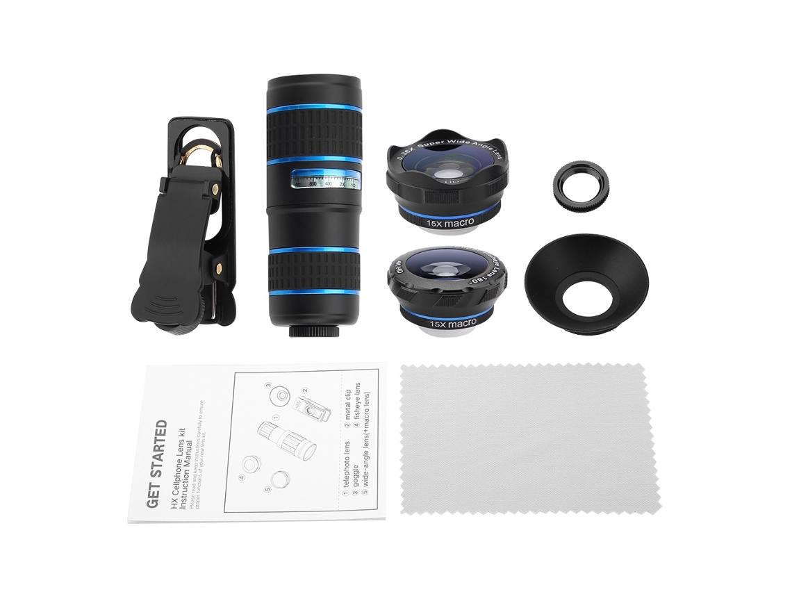 Kit de Lentes Phone LAXISCREED 12x Teleobjetiva 180° Fisheye
