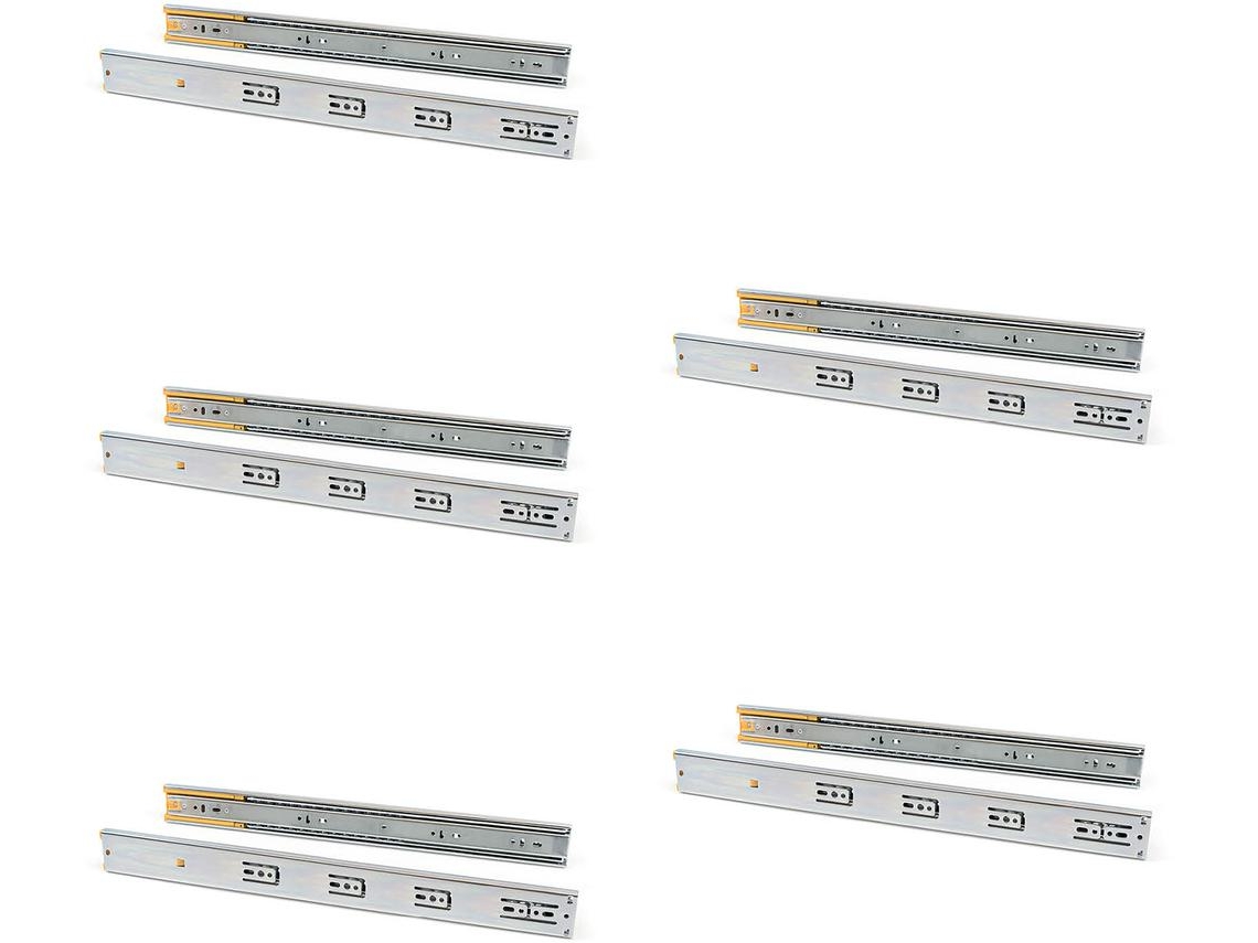 Lote de 5 conjuntos de corrediças para gavetas EMUCA rolamento de esferas altura 45mm profundidade 650mm extraível fecho suave Zincado